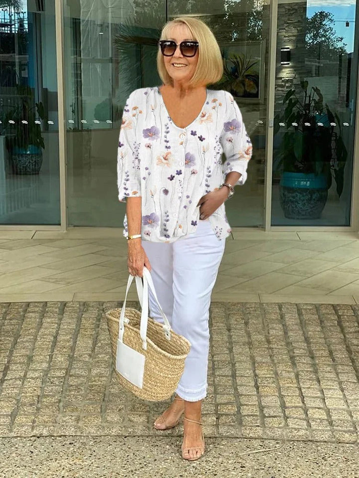 Teresa Elegant Floral Blouse With Button