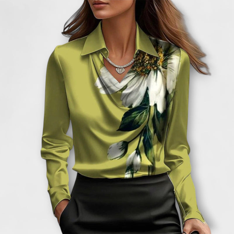 Lira Shimmering Blouse with Ruching at the Collar