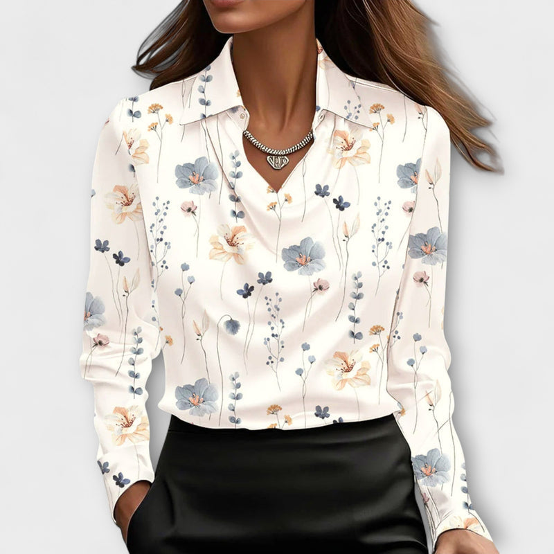 Lira Shimmering Blouse with Ruching at the Collar