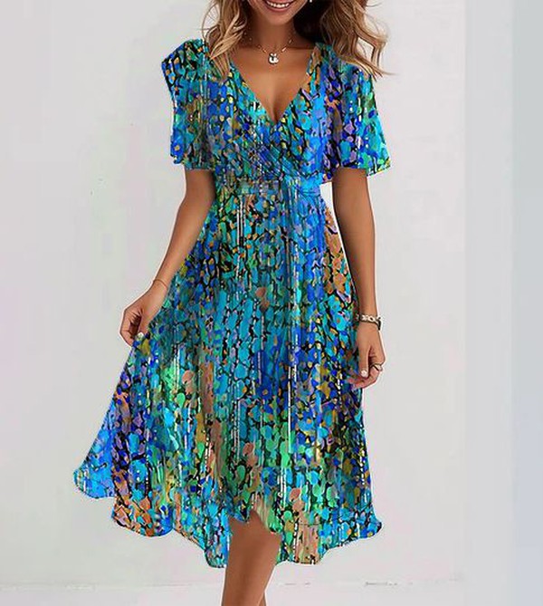 Kamila | Blue midi dress with short sleeves