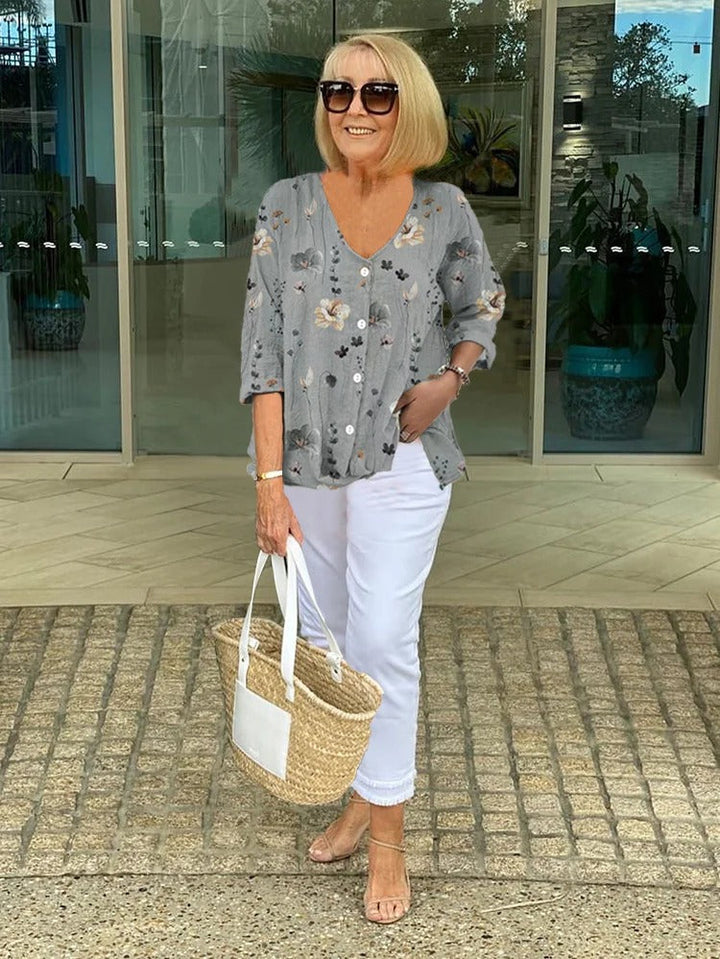 Teresa Elegant Floral Blouse With Button