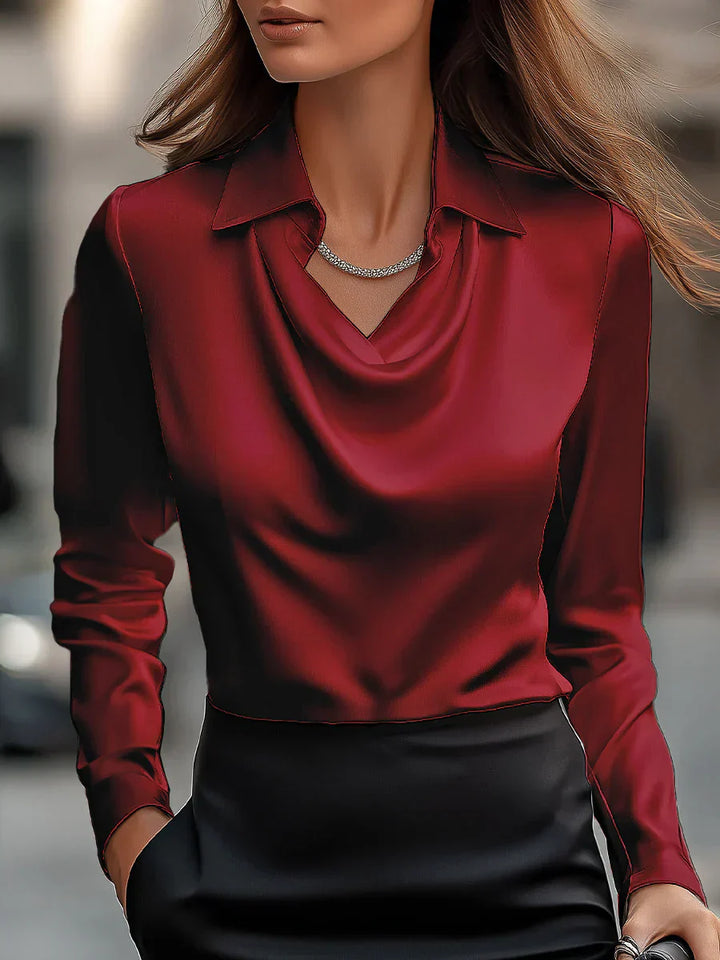 Elegant Satin Blouse With Draped Neckline