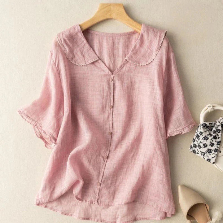Sotiria Elegant Linen Short Sleeve Blouse