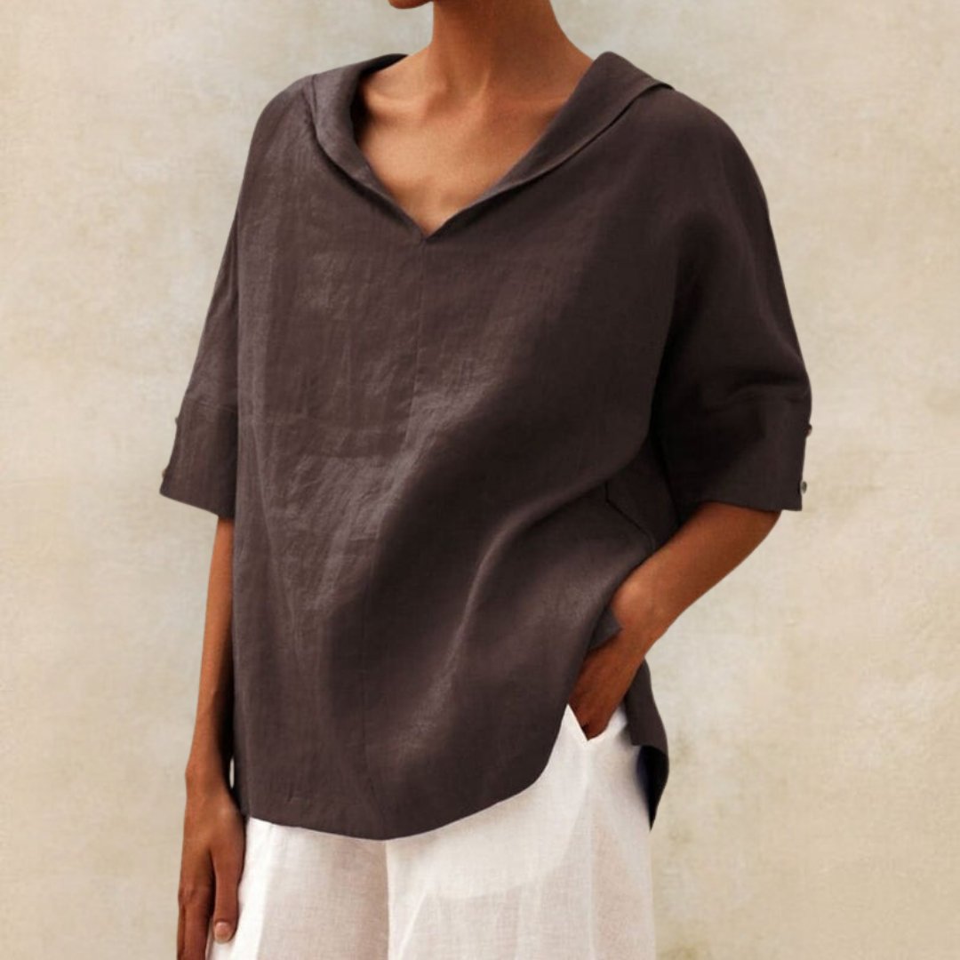 Clare Everyday Luxe Linen V-Neck Blouse