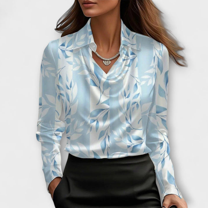 Lira Shimmering Blouse with Ruching at the Collar