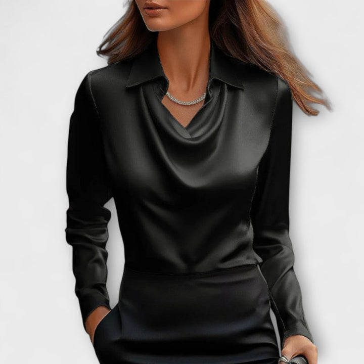 Lira Shimmering Blouse with Ruching at the Collar