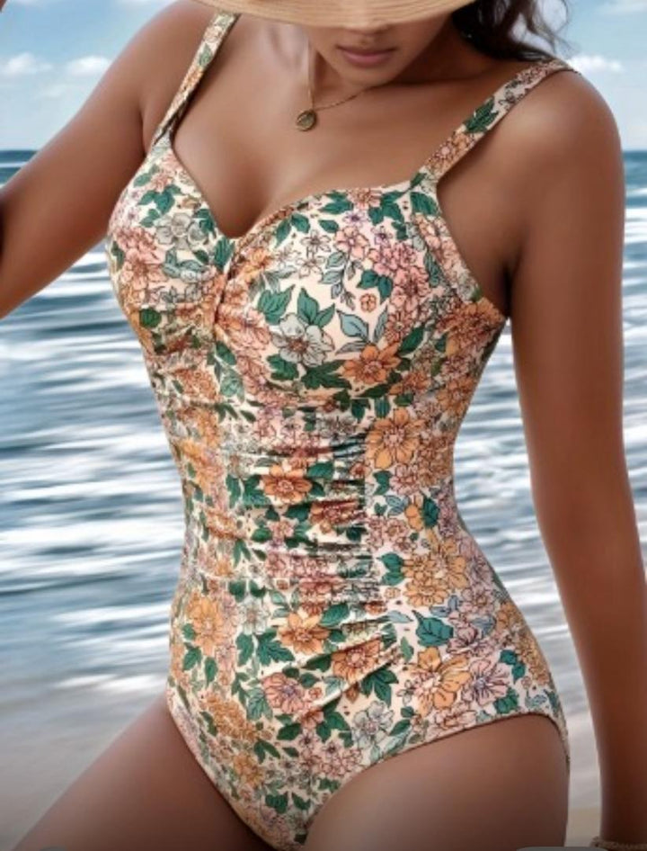Wendy - Floral Print Halter Neck Swimsuit